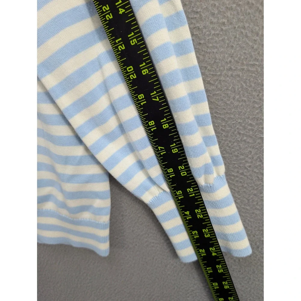 Talbots Striped V-Neck Sweater Womens XLP Blue White Cotton Knit Travel Vacation